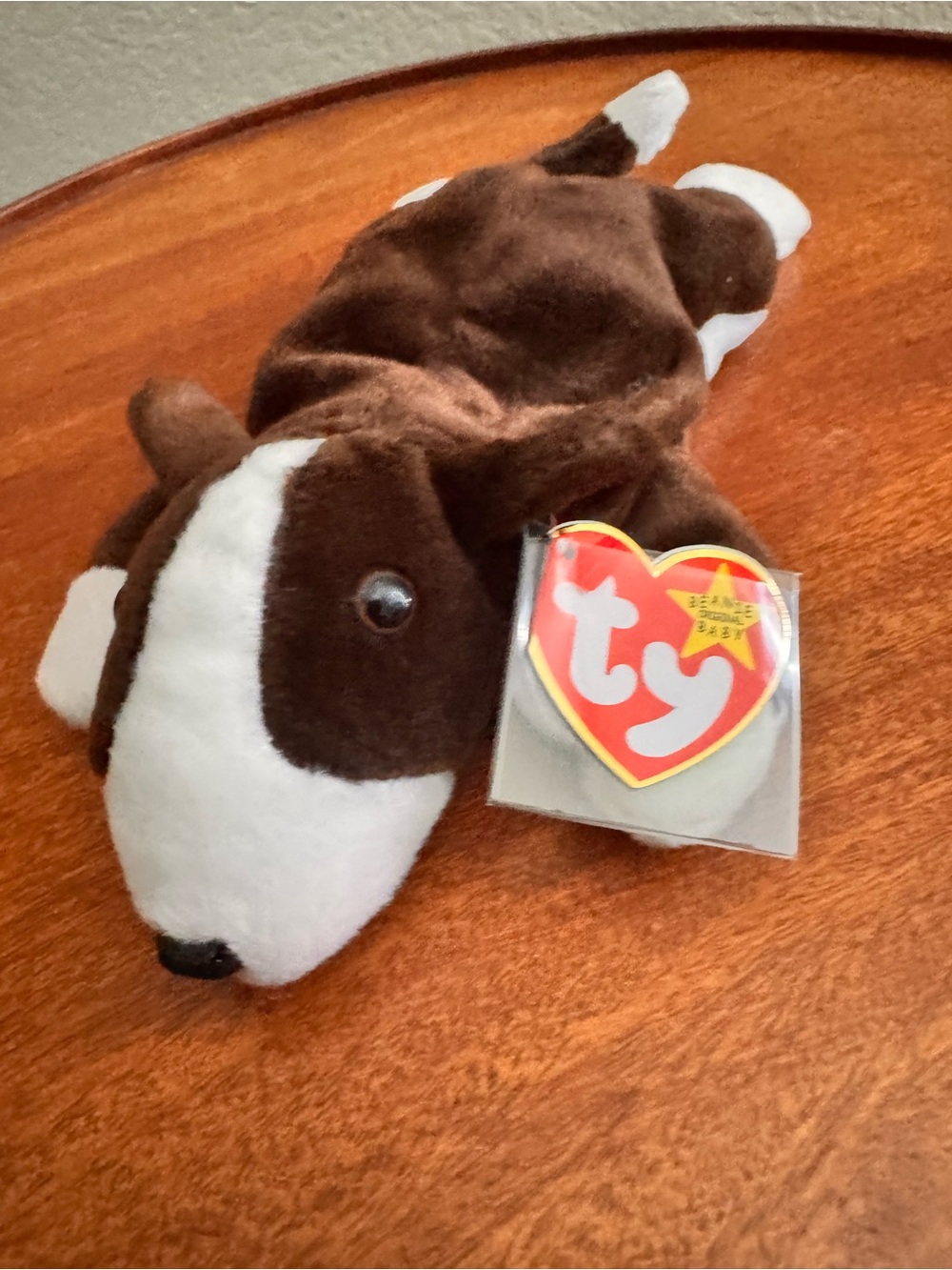 Ty Brown & White Plush Dog Beanie with Heart Tag
